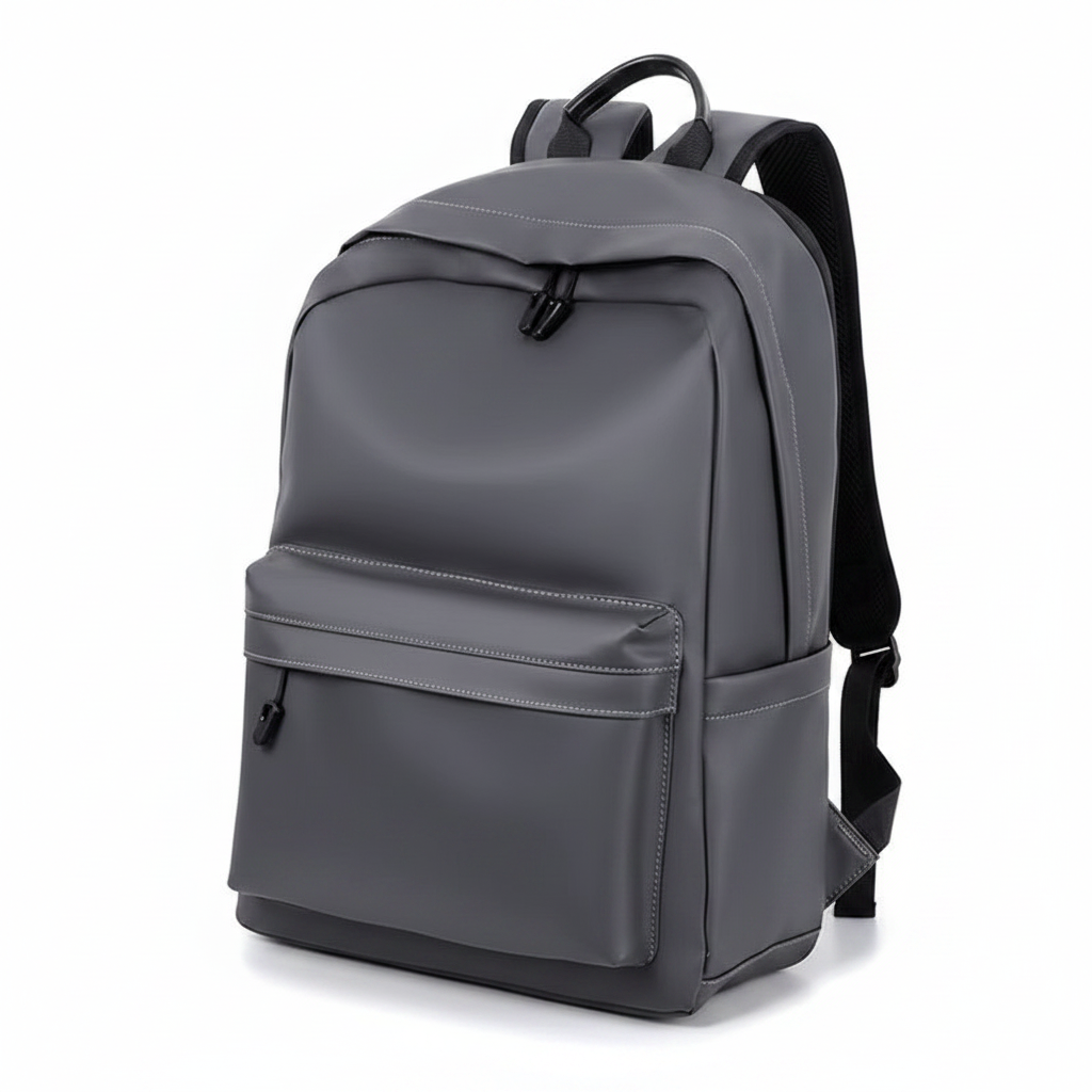 Grey PU Leather Backpack | Waterproof | Laptop Bag | Stitching Detail | School & Travel | Unisex